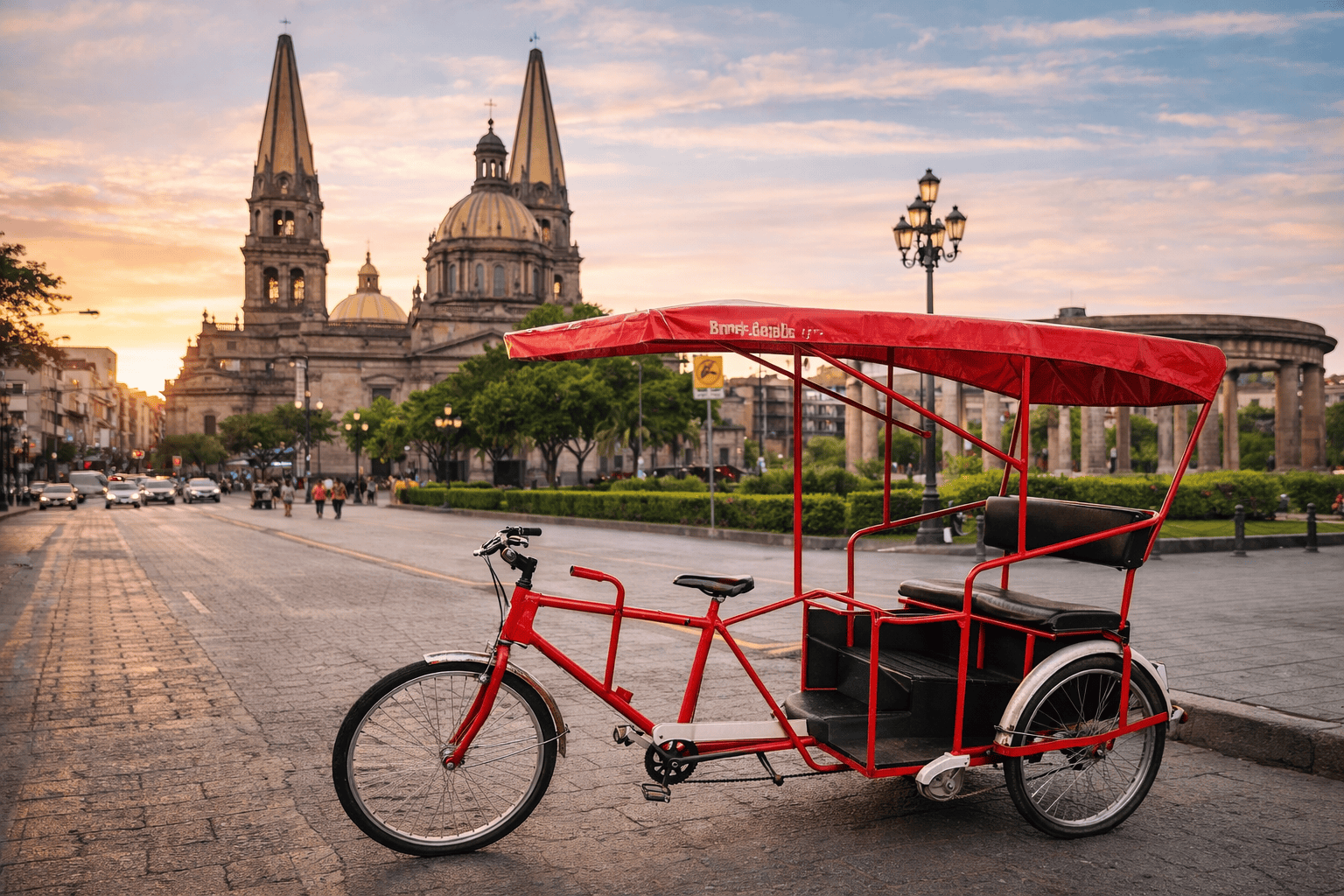 Ciclotaxi para pasajeros en el centro de Guadalajara Jalisco.